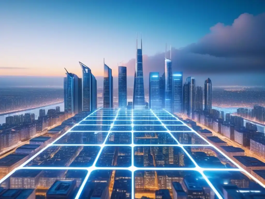 Cityscape futurista: estrategias de gestión de riesgos inmobiliarios Futurista ciudad con estrategias de riesgos en portafolios inmobiliarios