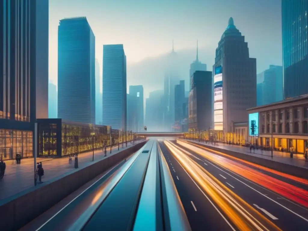Proceso de préstamo automatizado en la ciudad del futuro Futurista ciudad con automatización en aprobación de préstamos integrada en infraestructura urbana