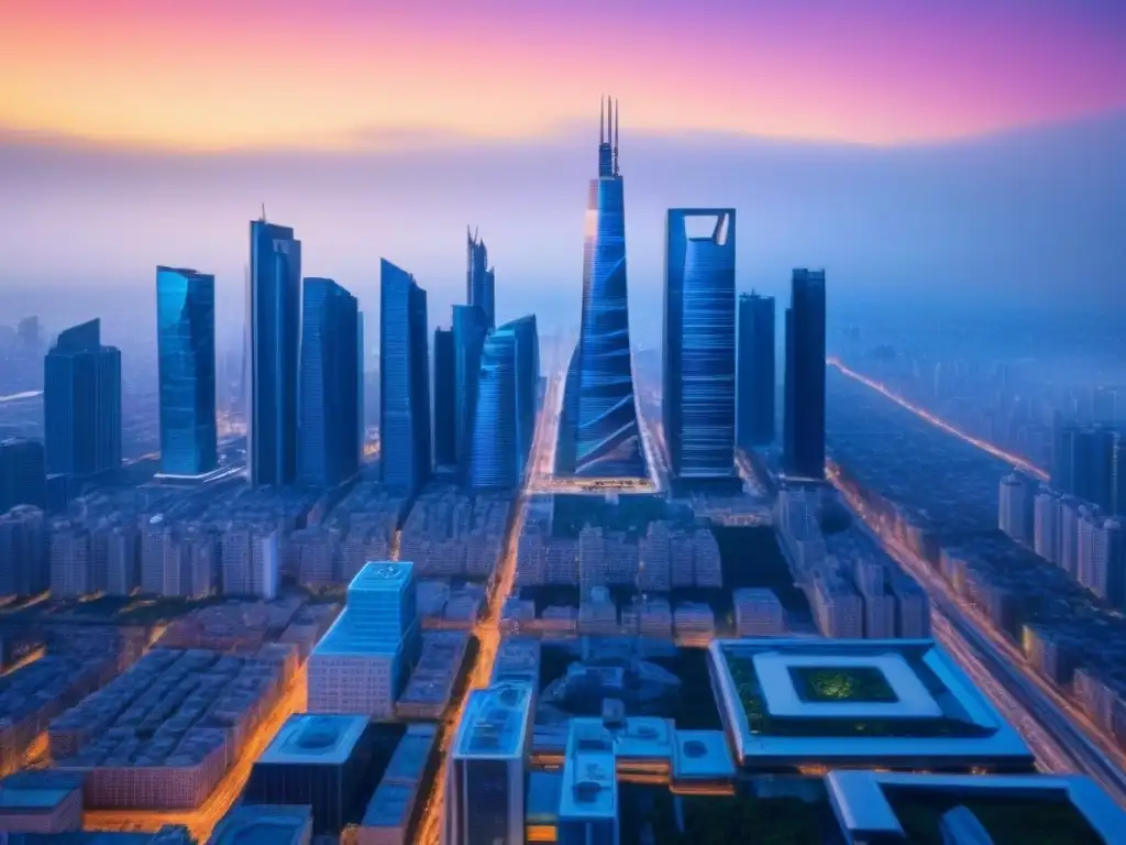 Metrópolis futurista: avances inmobiliarios con Fintech innovador Futurista ciudad con rascacielos iluminados y transporte avanzado, mostrando seguridad en transacciones inmobiliarias Fintech