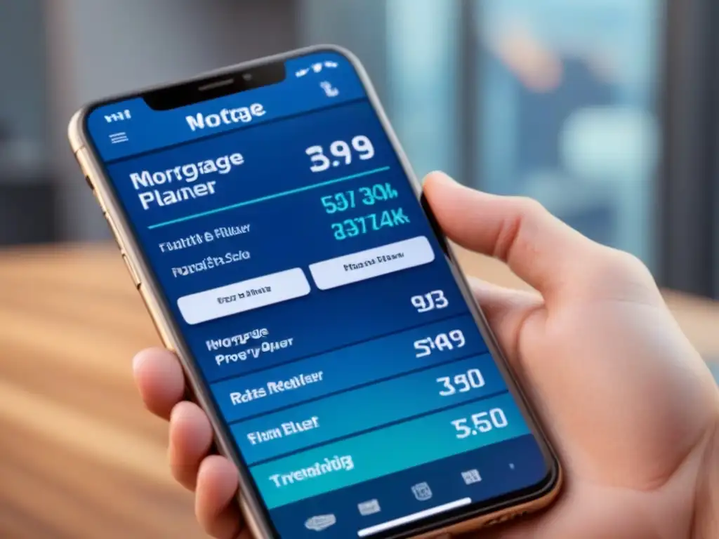 Interfaz futurista para financiamiento inmobiliario Interfaz móvil futurista para financiamiento inmobiliario: gráficos interactivos y herramientas de planificación presupuestaria