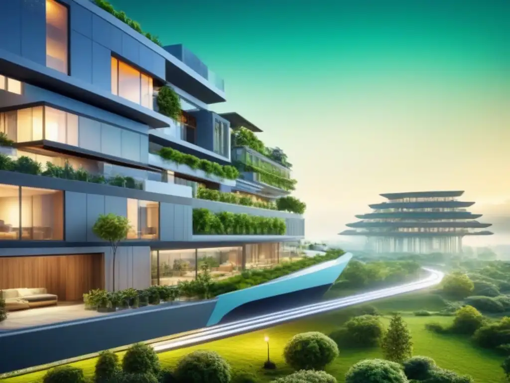 Diseño futurista de proyecto urbano sostenible con integración de tecnología inteligente