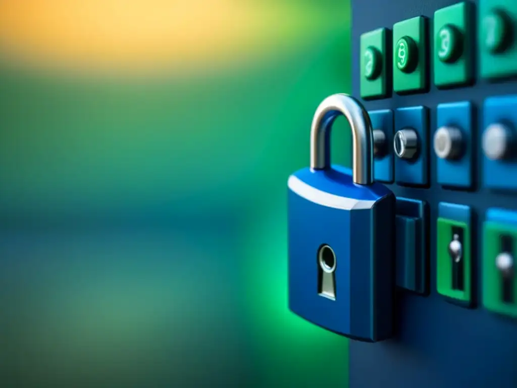 Redes de seguridad digital en la automatización inmobiliaria Ilustración futurista de redes de cerraduras digitales y claves, simbolizando la seguridad en la automatización de préstamos inmobiliarios