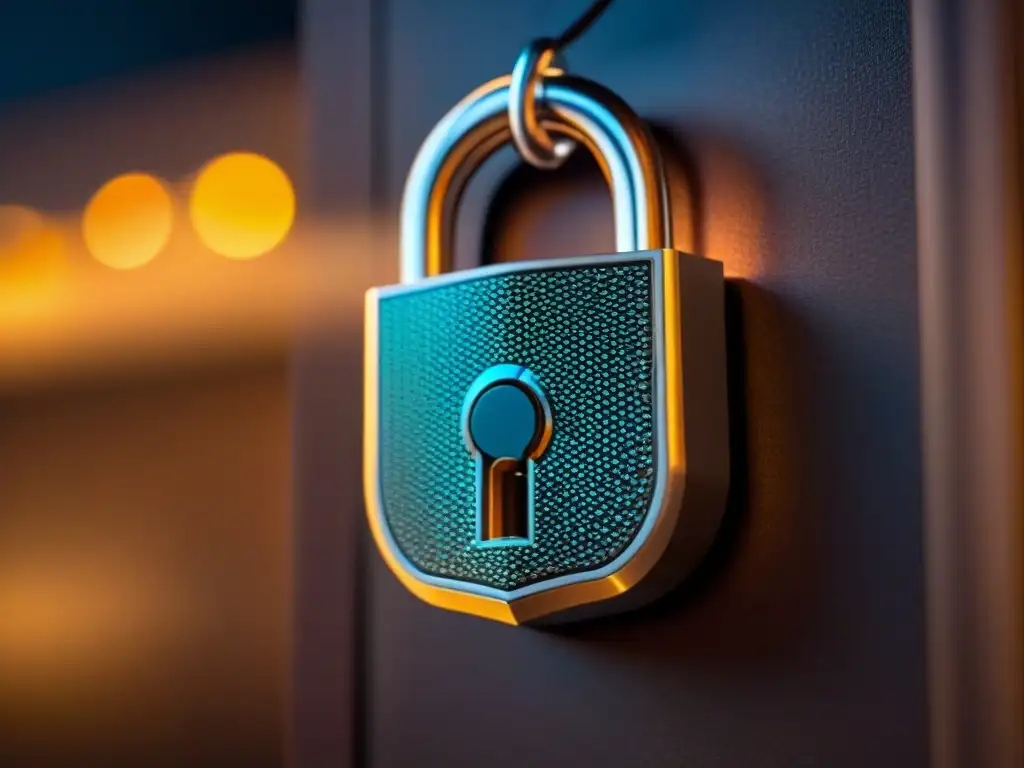 Seguridad digital futurista para financiamiento inmobiliario en línea Futuro candado digital fusiona tecnología y seguridad en financiamiento inmobiliario online