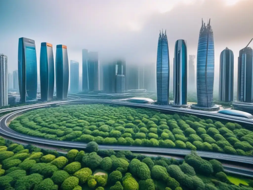 Metrópolis futurista: arquitectura innovadora y sostenible Un futuro urbano innovador con mitos hipotecas ingresos futuros integrados en arquitectura sostenible y naturaleza, rodeado de alta tecnología