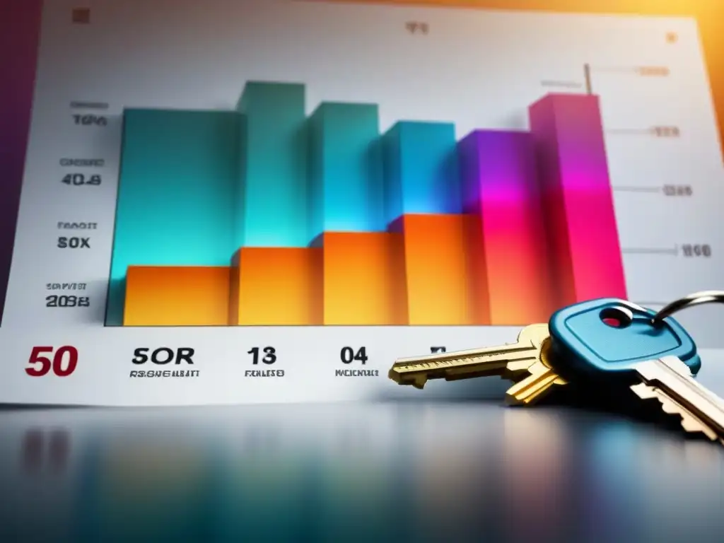 Comparativa financiera: ahorra al refinanciar tu hipoteca Gráfico financiero detallado con barras de colores, ahorro porcentual, casa y llaves