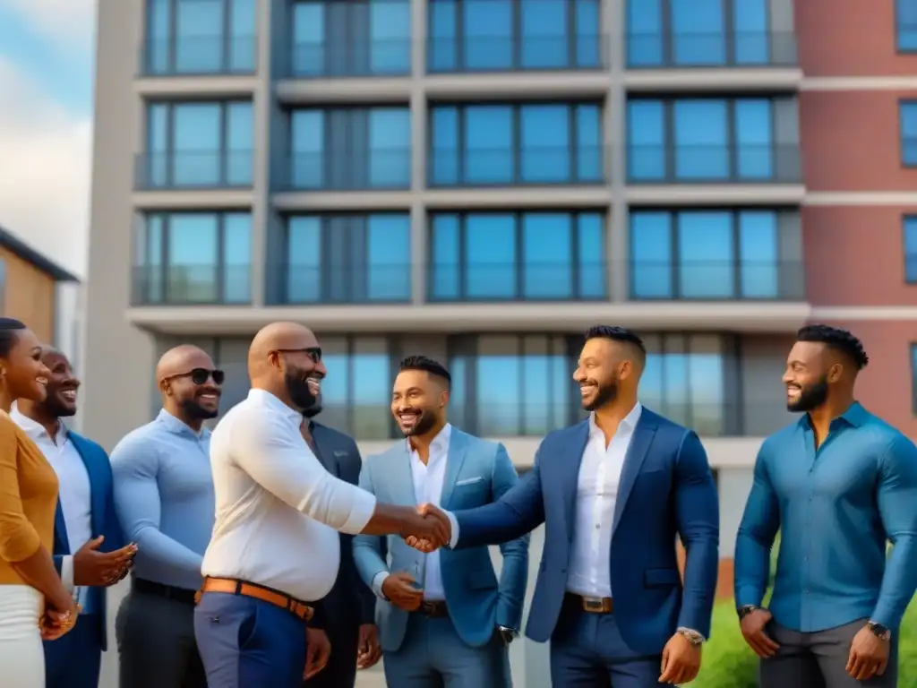 Entrega de llaves en edificio renovado: diversidad y progreso comunitario Un grupo diverso celebra la adquisición de viviendas tras completar un exitoso acuerdo inmobiliario