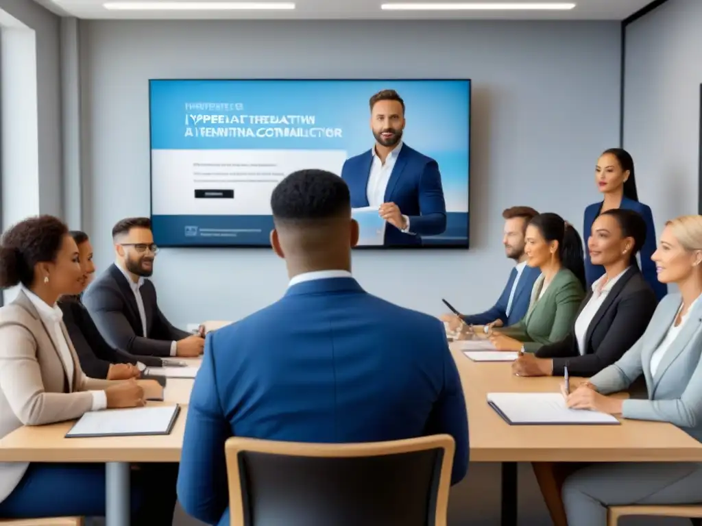 Formación inmobiliaria intensiva en aula moderna para agentes Un grupo diverso de agentes inmobiliarios en entrenamiento profesional, interactuando en una moderna aula