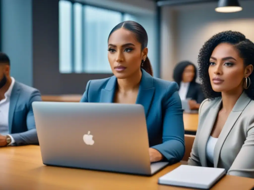 Emprendedores en aula moderna: formación inmobiliaria 8k Grupo diverso de emprendedores estudian juntos en un aula moderna, enfocados en certificaciones bienes raíces