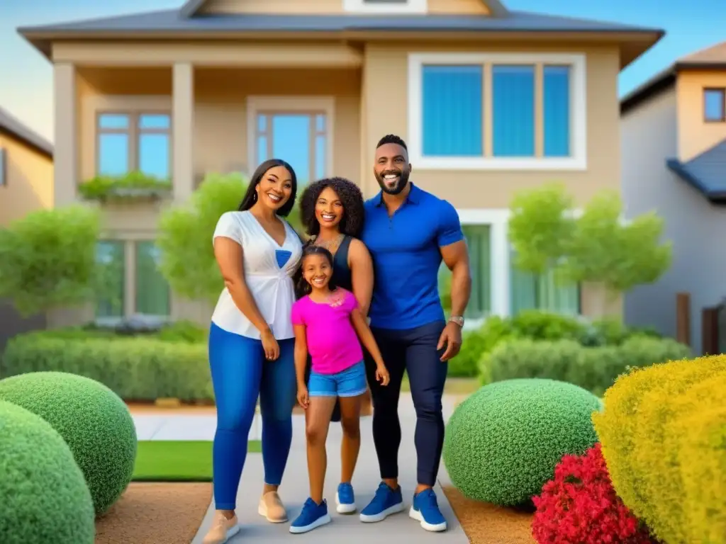 Familias felices celebran su aprobación de préstamo FHA Grupo diverso de familias felices celebrando aprobación de Préstamo FHA para financiamiento inmobiliario
