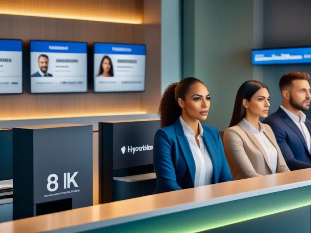 Grupo diverso en banco de créditos inmobiliarios Grupo diverso en fila en un banco de créditos inmobiliarios, expresiones preocupadas