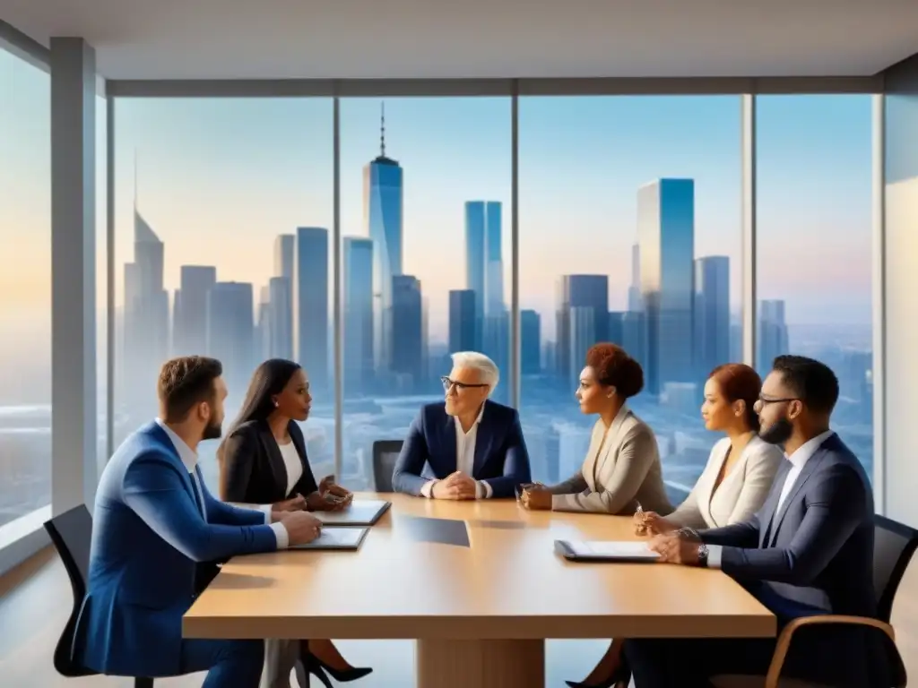 Reunión diversa analizando gráficos inmobiliarios en 8k Grupo diverso analizando gráficos inmobiliarios