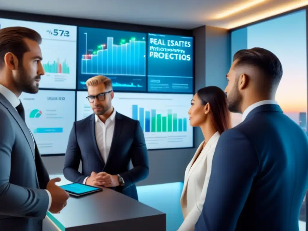 Inversores enfocados en estadísticas de crowdfunding inmobiliario Grupo diverso de inversores enfocados en proyecciones de crowdfunding inmobiliario