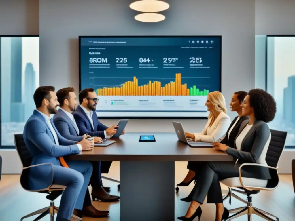 Inversores inmobiliarios: Estrategias fiscales en mesa moderna Grupo diverso de inversores inmobiliarios discutiendo beneficios fiscales en sala moderna con tecnología de punta