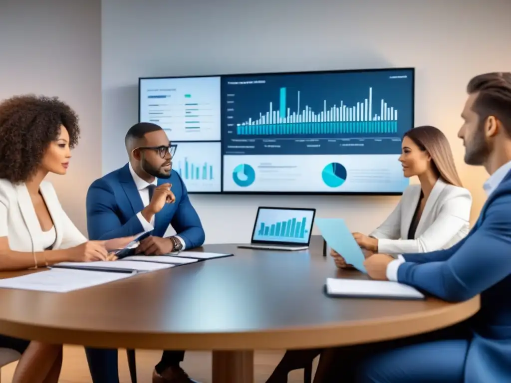 Inversores novatos aprenden estrategias financieras avanzadas Un grupo diverso de inversores novatos analiza inversiones con asesor
