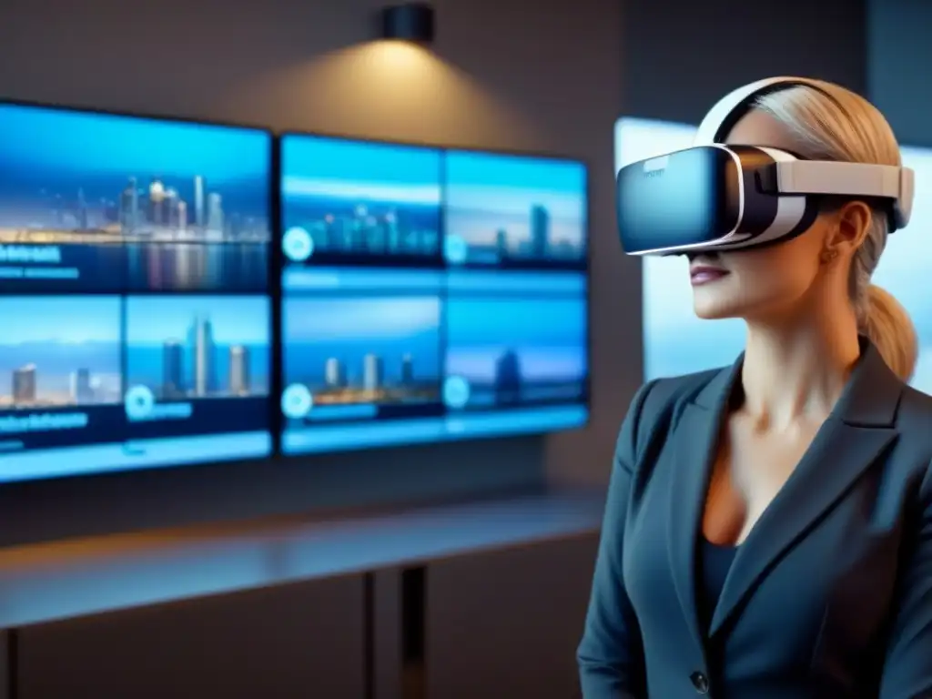 Inversión inmobiliaria futurista: diversidad de inversores en realidad virtual 8K Un grupo diverso de inversores en una sala futurista, analizando propiedades para inversiones en crowdfunding inmobiliario