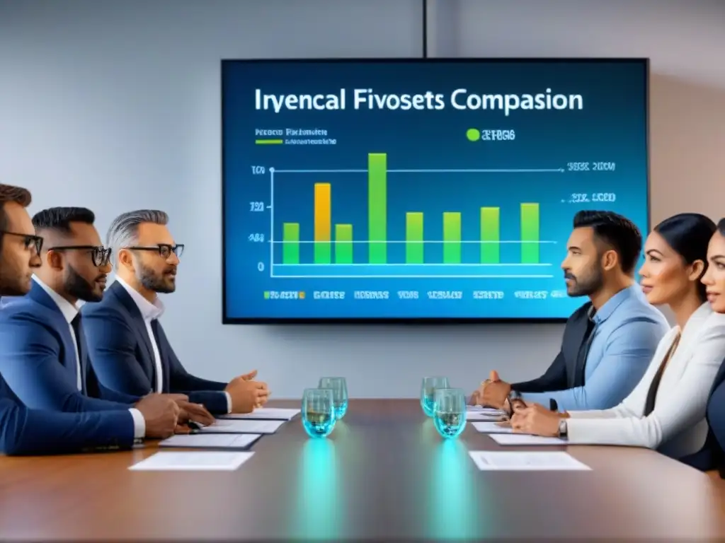 Inversores debatiendo beneficios fiscales para inversiones inmobiliarias Un grupo diverso de nuevos inversores discutiendo beneficios fiscales inmobiliarios en una moderna reunión de planificación financiera