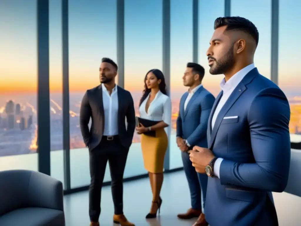 Reunión inclusiva sobre finanzas inmobiliarias en oficina moderna Grupo diverso en oficina moderna, planeando programas financiamiento minorías inmobiliario