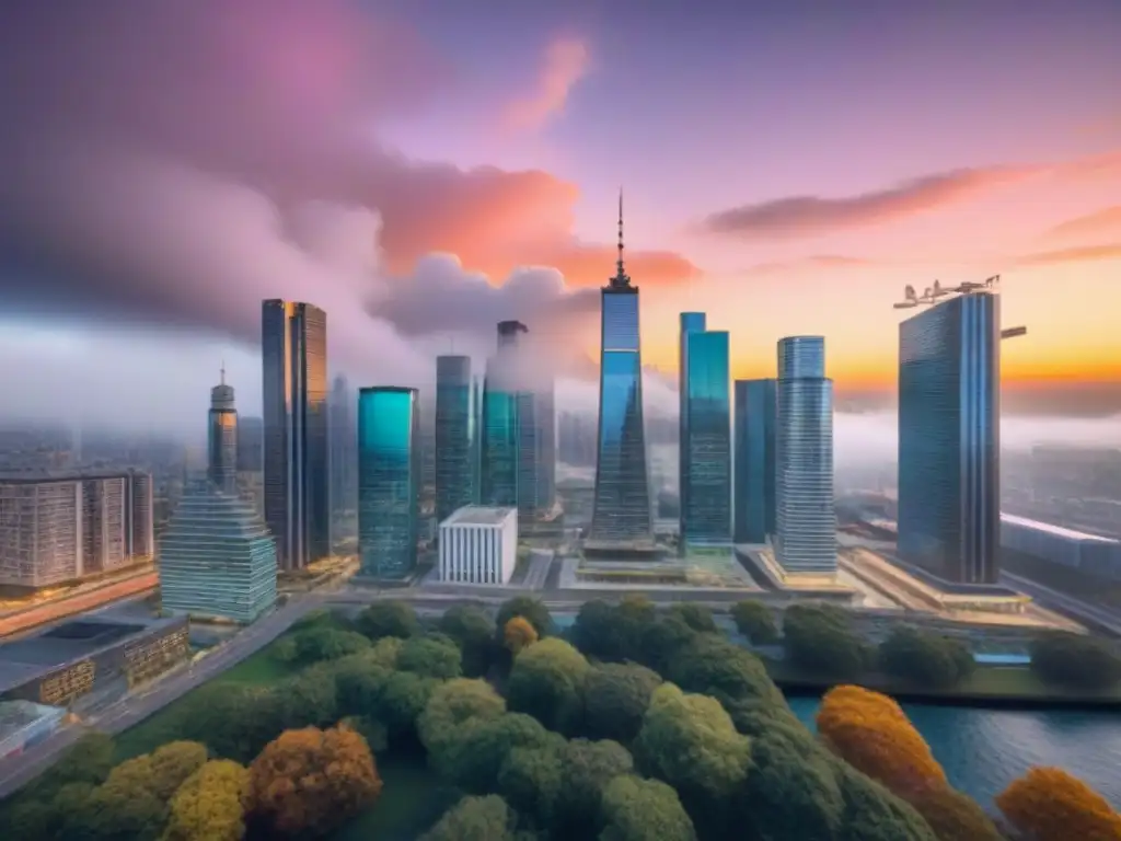 Diversidad y unidad en finanzas inmobiliarias: skyline urbano moderno Un grupo diverso de personas en frente de una ciudad moderna, simbolizando la lucha contra la discriminación en financiamiento inmobiliario