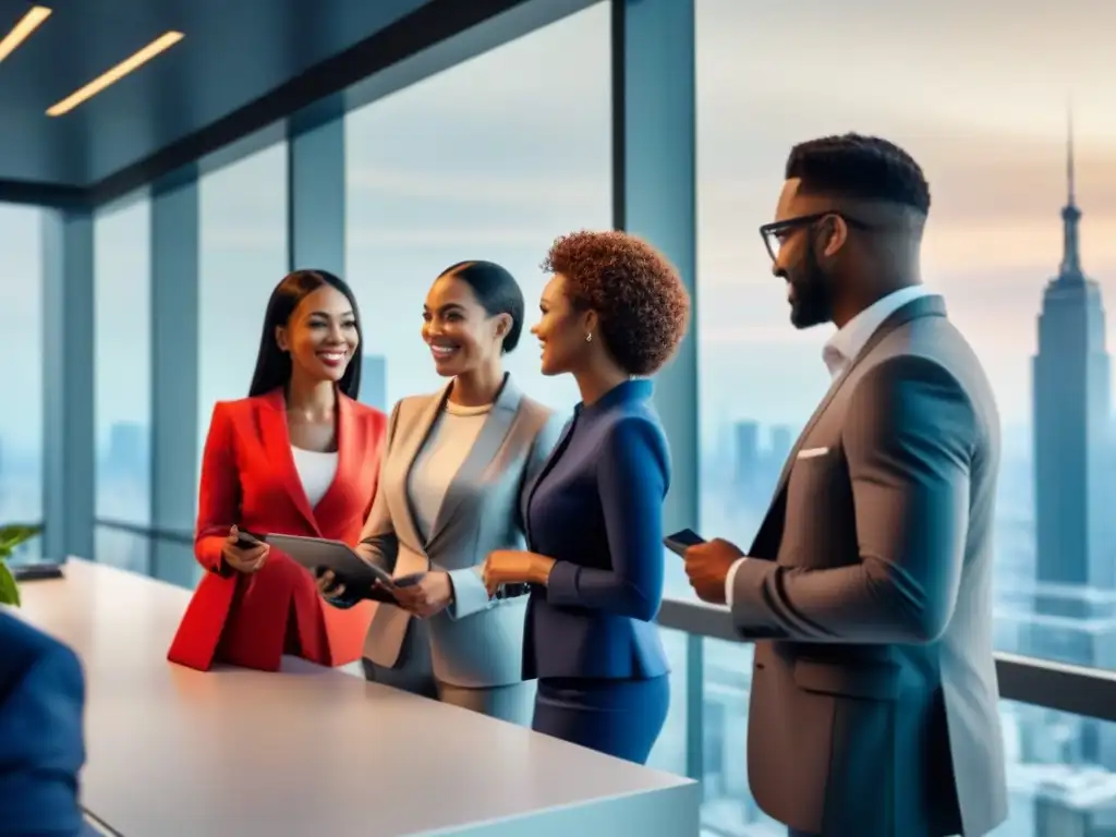 Inversión inmobiliaria inclusiva: diversidad y profesionalismo Grupo diverso revisa planes de inversión inmobiliaria en moderna oficina