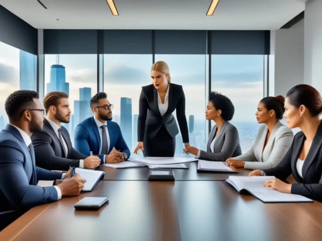 Equipo diverso resolviendo casos de financiamiento inmobiliario Grupo diverso de profesionales discutiendo estrategias de reducción de impuestos en financiamiento inmobiliario en una oficina moderna