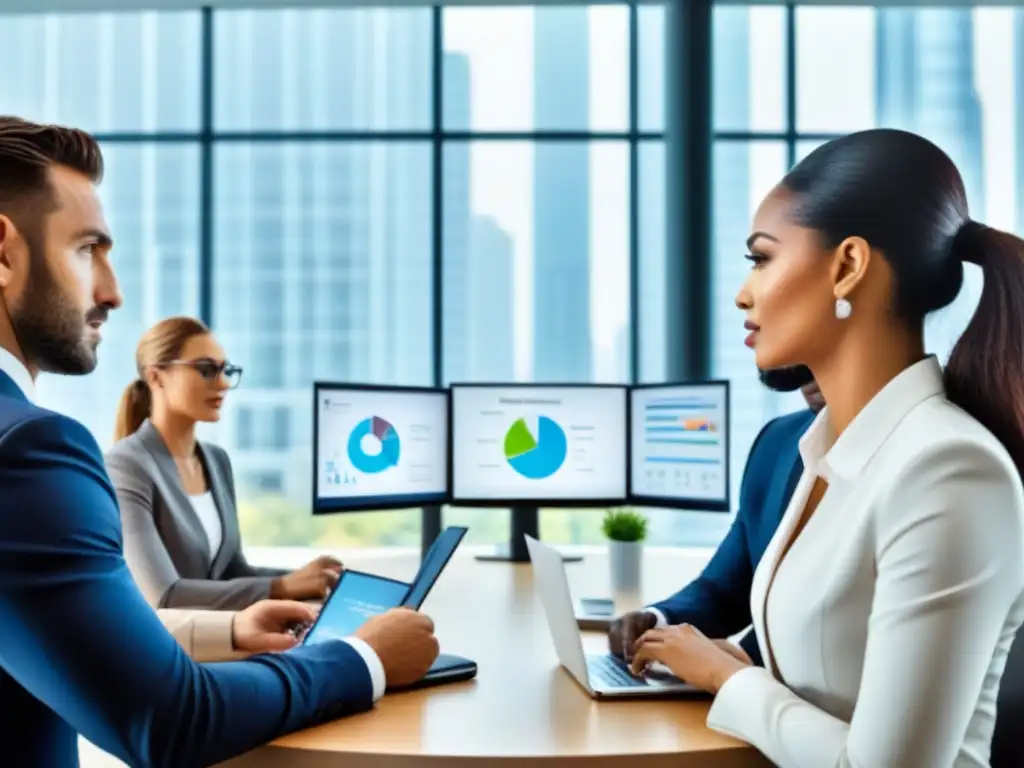 Profesionales colaborando en proyecciones de ingresos para hipoteca Un grupo diverso de profesionales en una oficina moderna, discutiendo proyecciones de ingresos para hipotecas basadas en ingresos futuros