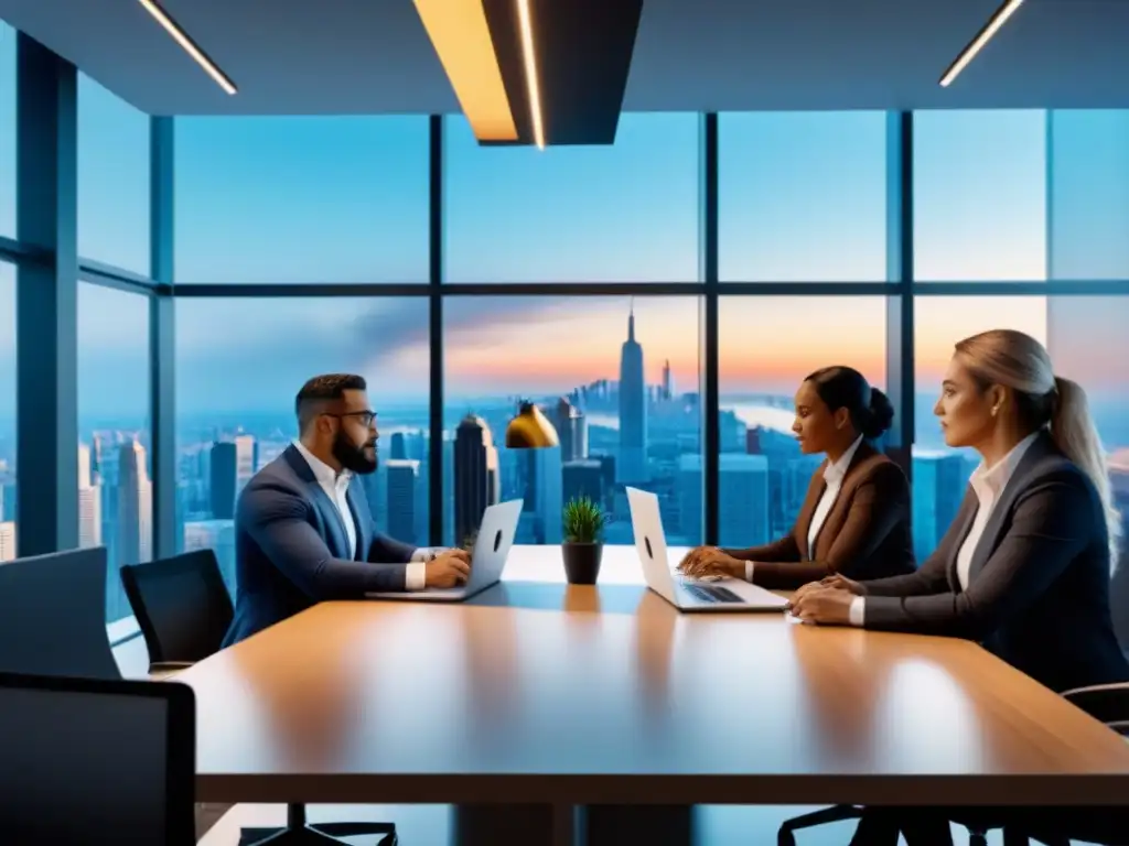 Profesionales innovadores diseñando plataformas financieras inmobiliarias Grupo diverso de profesionales en una oficina moderna, colaborando en diseños de plataformas financieras para bienes raíces