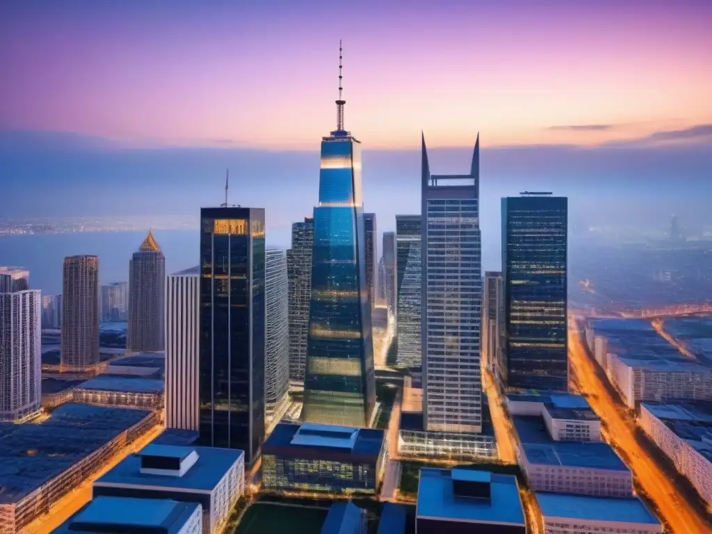 Profesionales debaten sobre regulaciones inmobiliarias en la ciudad Grupo diverso de profesionales discuten bajo el skyline urbano al atardecer, reflejando la normativa vivienda inversión inmobiliaria
