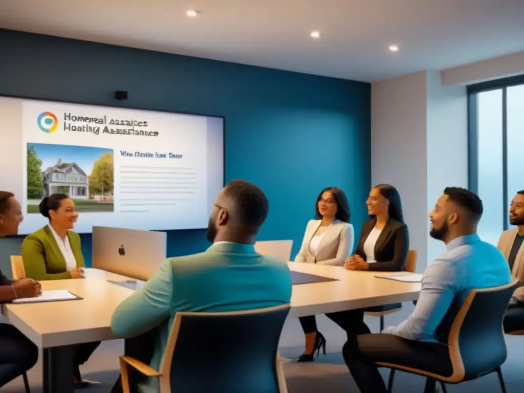 Grupo diverso en taller sobre Programas gobierno ayuda compradores vivienda