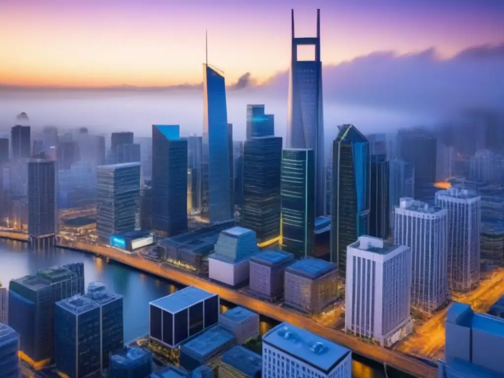 Inversores novatos aprenden sobre REITs en una ciudad vibrante al atardecer Un grupo de principiantes en inversión en REITs comerciales aprendiendo en una ciudad dinámica al anochecer