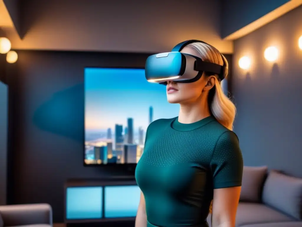 Experiencia inmersiva: headset de realidad virtual de alta tecnología Headset de realidad virtual en entorno digital futurista, lujo y herramientas digitales