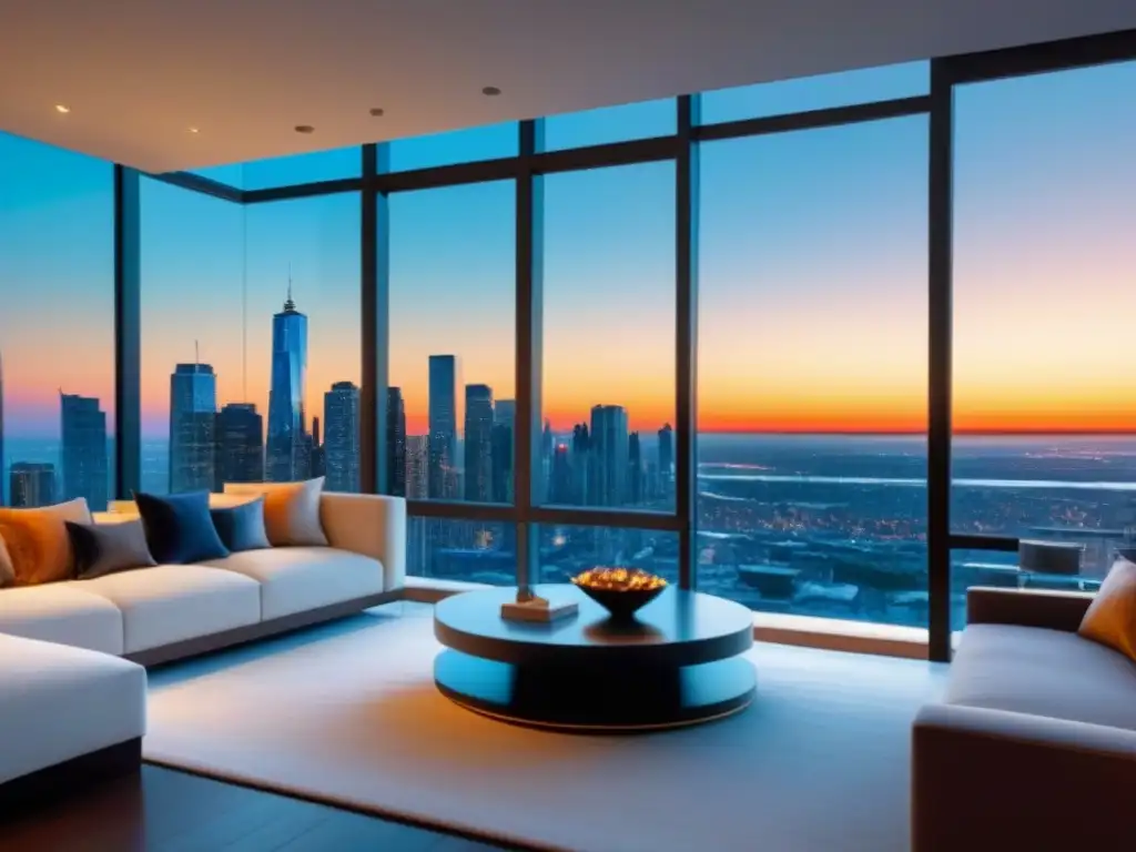 Sofisticado salón de lujo en ciudad: inversión en propiedades de alto nivel Hermoso salón de lujo con vista a la ciudad al atardecer, ideal para inversores en hipotecas privadas financiamiento inmobiliario