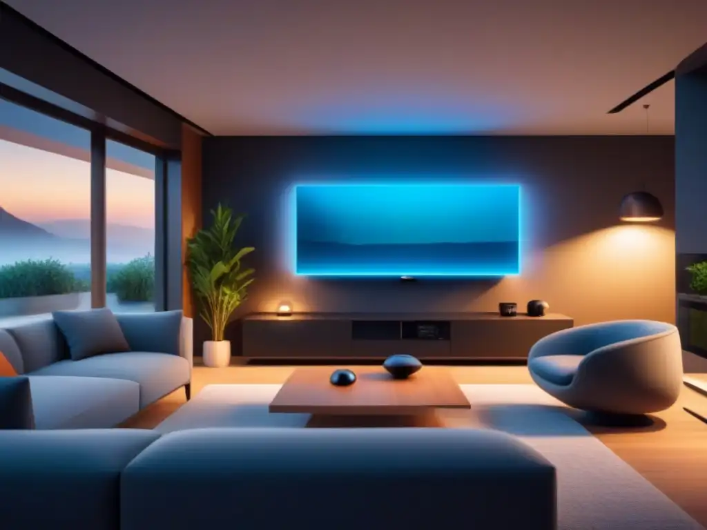Hogar inteligente futurista con sensores integrados Un hogar futurista y elegante con tecnología sensores Proptech inmobiliario integrada en cada detalle, ofreciendo confort y seguridad