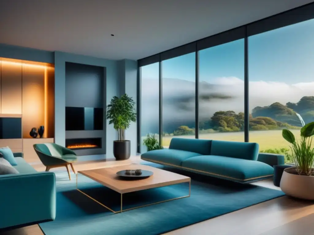 Hogar inteligente del futuro: diseño minimalista y tecnología integrada Un hogar futurista con diseño interior minimalista y tecnología integrada, reflejando las tendencias de vivienda post-pandemia