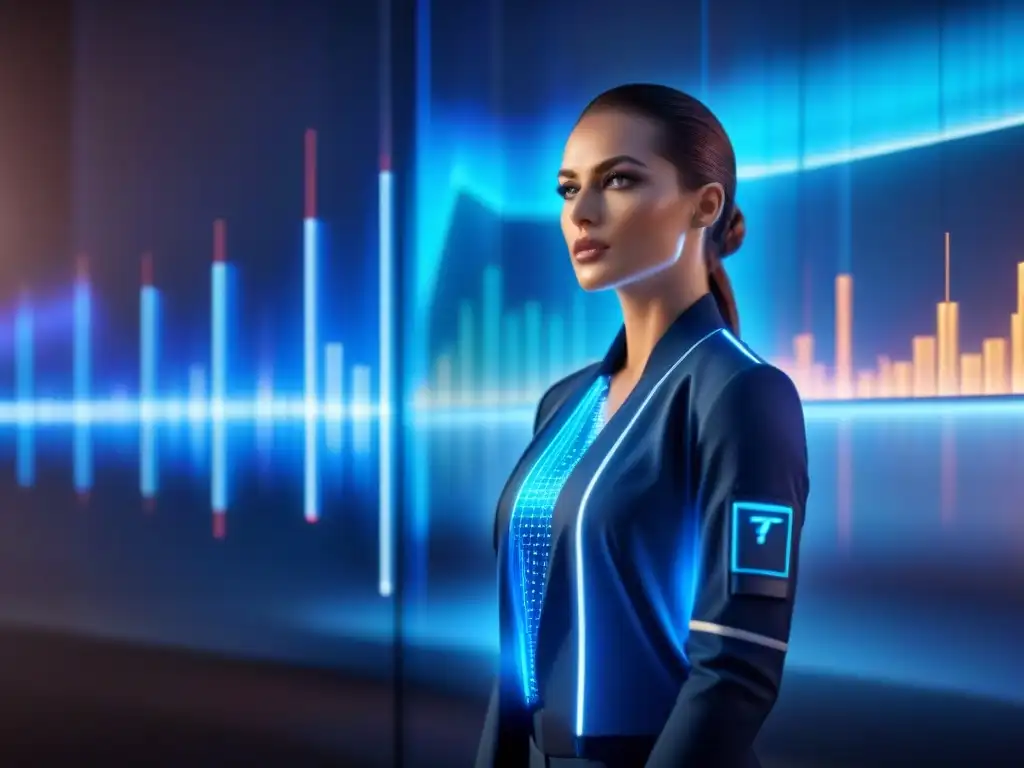 Proyección holográfica financiera futurista en 8k Un holograma futurista de tendencias de inversiones a corto plazo en azul digital