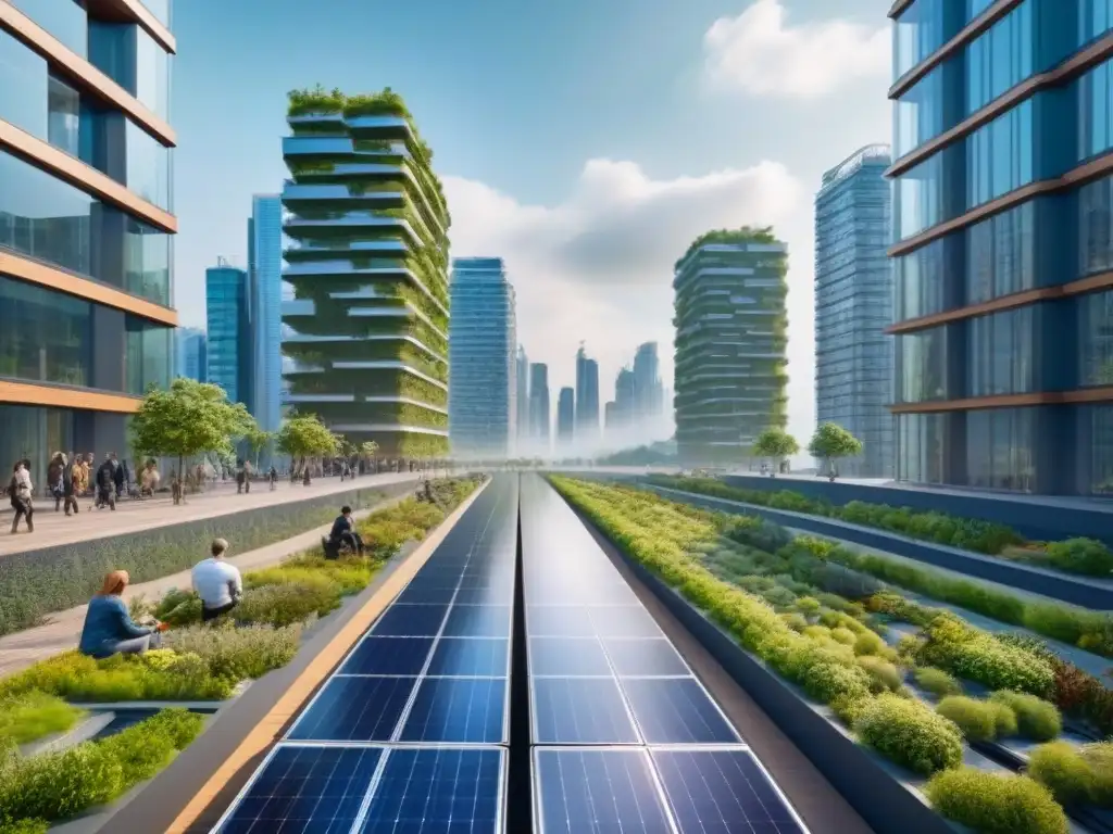 Metrópolis futurista sostenible: arquitectura innovadora y ecoamigable Horizonte urbano futurista con materiales construcción sostenibles innovadores