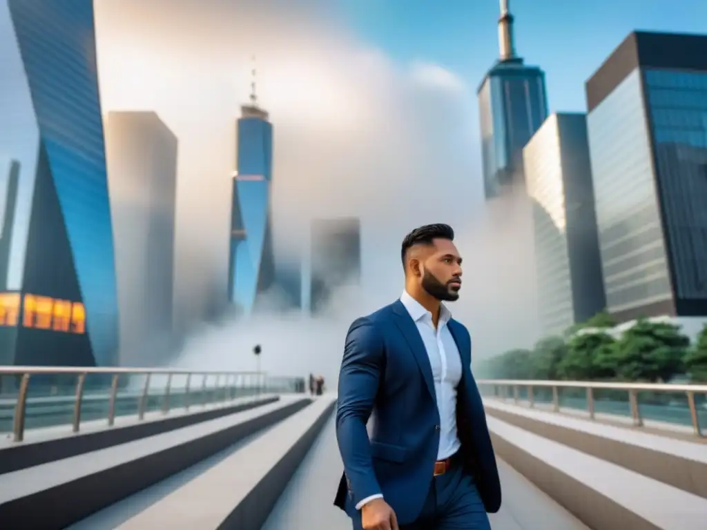 Horizonte urbano vibrante y exitoso en la ciudad financiera Horizonte urbano con rascacielos modernos reflejando la ciudad vibrante, transmitiendo éxito y oportunidad en el distrito financiero