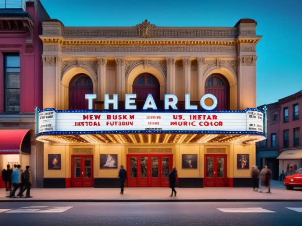 Teatro Apolo en Harlem: Renovación nocturna vibrante Marquesina iluminada del Teatro Apolo en Harlem, restauración bienes raíces históricos comunidad