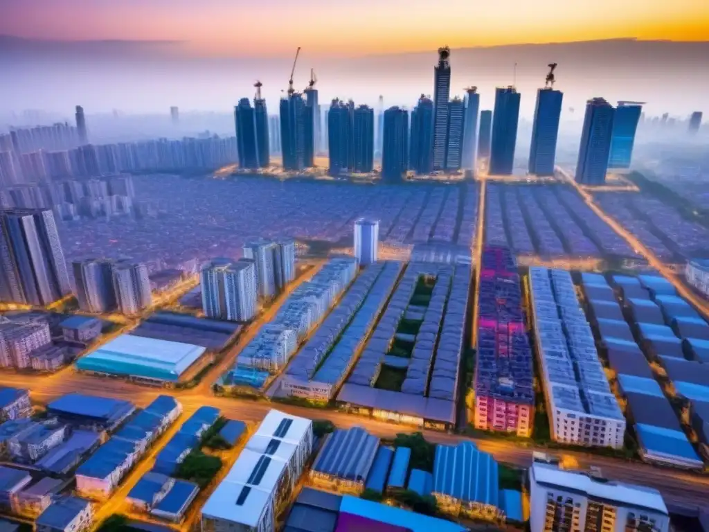 Vibrante paisaje urbano en país en desarrollo: modernidad y tradición en 8k Imagen detallada de paisaje urbano en país en desarrollo con modernos edificios y construcciones simbolizando financiamiento inmobiliario