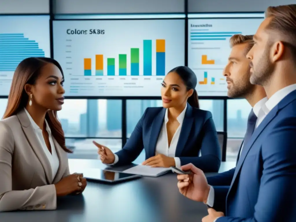 Profesionales debaten sobre inversión inmobiliaria en oficina moderna Una imagen detallada en 8k de profesionales diversos en una oficina moderna discutiendo sobre legislación fiscal e inversión inmobiliaria