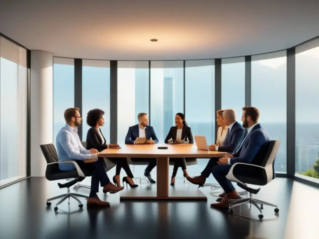 Profesionales en reunión: planificación financiera Una imagen detallada de profesionales discutiendo sobre planificación financiera en una moderna sala de juntas