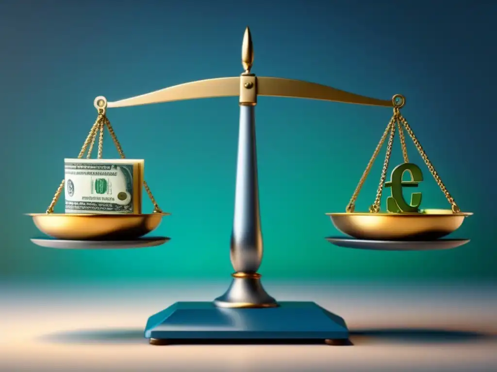 Equilibrio financiero: Deuda e ingresos en armonía Imagen de una escala equilibrada entre deuda e ingreso, rodeada de íconos financieros, transmitiendo la importancia de mejorar relación deuda ingreso