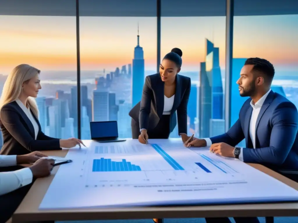 Equipo de profesionales en reunión estratégica para megaproyectos Una imagen inspiradora de profesionales colaborando en préstamos premium para megaproyectos