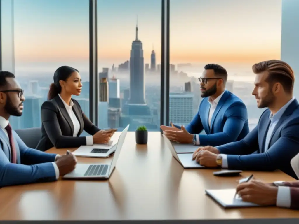 Reunión profesional sobre regulaciones inmobiliarias Una imagen moderna y cautivadora de profesionales diversos en una sala de reuniones discutiendo sobre normativa préstamos inmobiliarios local