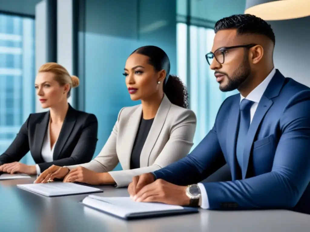 Profesionales éticos y diversos en reunión de negocios en oficina moderna Una imagen de profesionales éticos discutiendo información confidencial en una oficina moderna