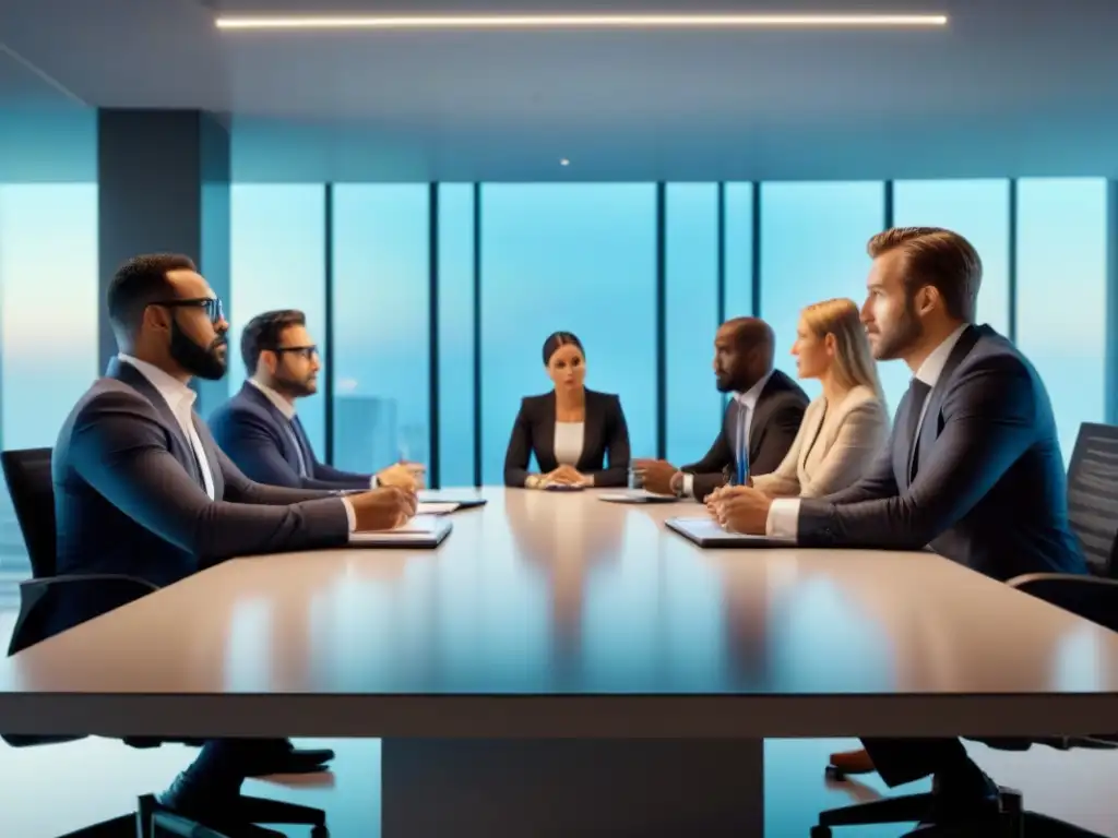 Profesionales negociando en oficina moderna Una imagen de alta resolución de profesionales diversos negociando técnicas de negociación préstamos inmobiliarios en una oficina moderna