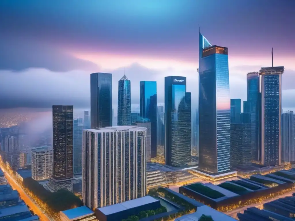 Skyline urbano vibrante en 8k: impacto global en el mercado inmobiliario Impactante skyline urbano reflejando el efecto de tensiones comerciales en el mercado inmobiliario