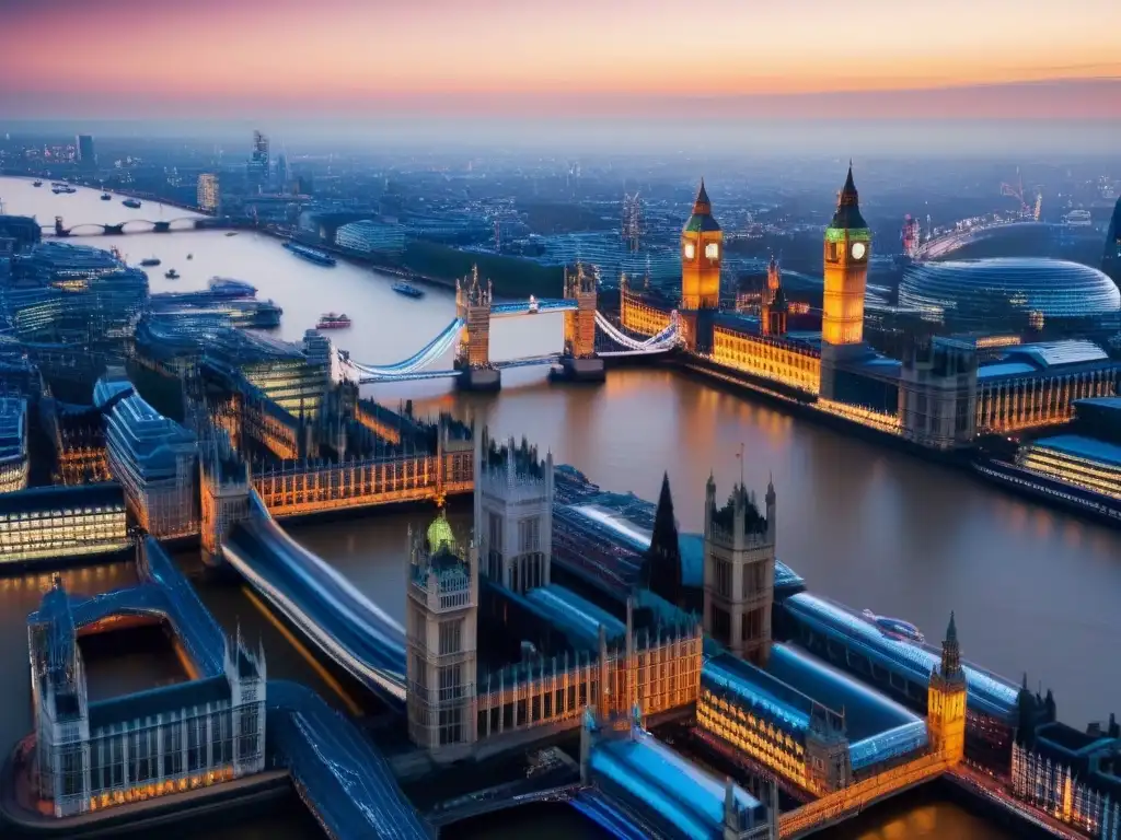 Horizonte de Londres al atardecer: tradición y modernidad Impacto del Brexit en el mercado inmobiliario de Londres: evolución de la ciudad al atardecer