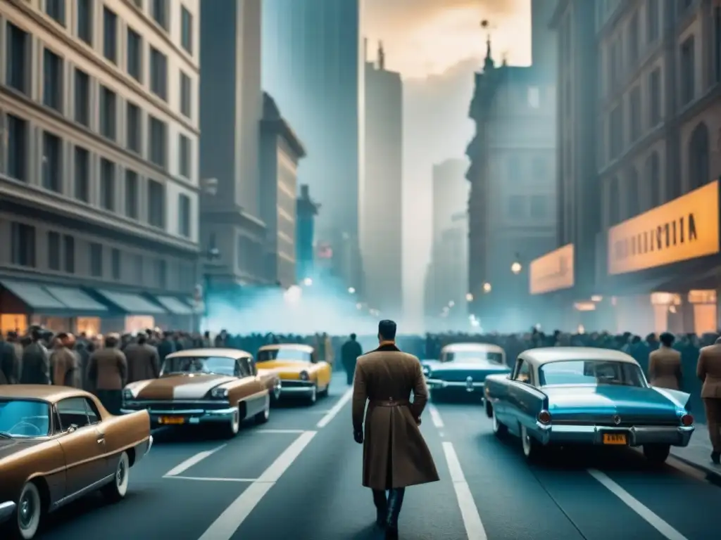 Skyline urbano: evolución tras guerras mundiales Impacto de las guerras mundiales en el mercado inmobiliario: ciudad con edificios dañados y renovados simbolizando la evolución histórica