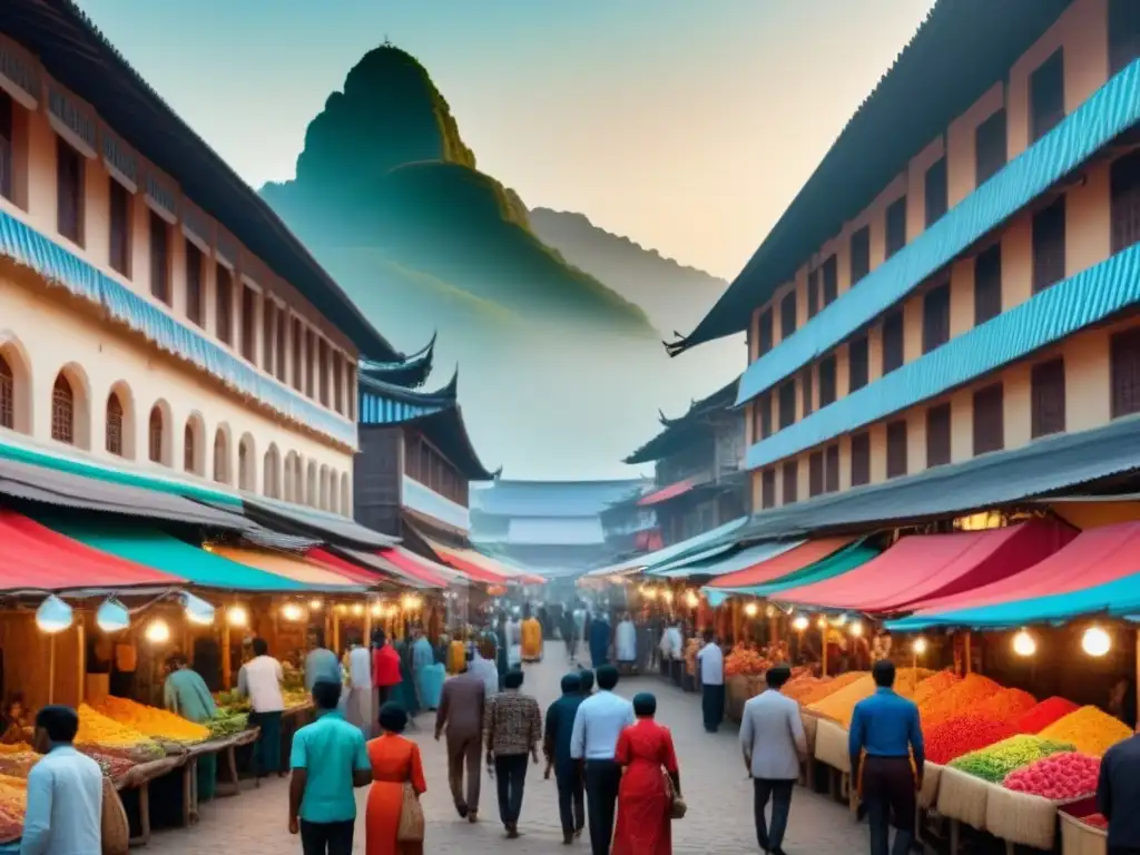 Mercado local vibrante: tradición y modernidad en armonía Impacto de tradiciones locales en mercado inmobiliario: mercado tradicional rodeado de modernos edificios