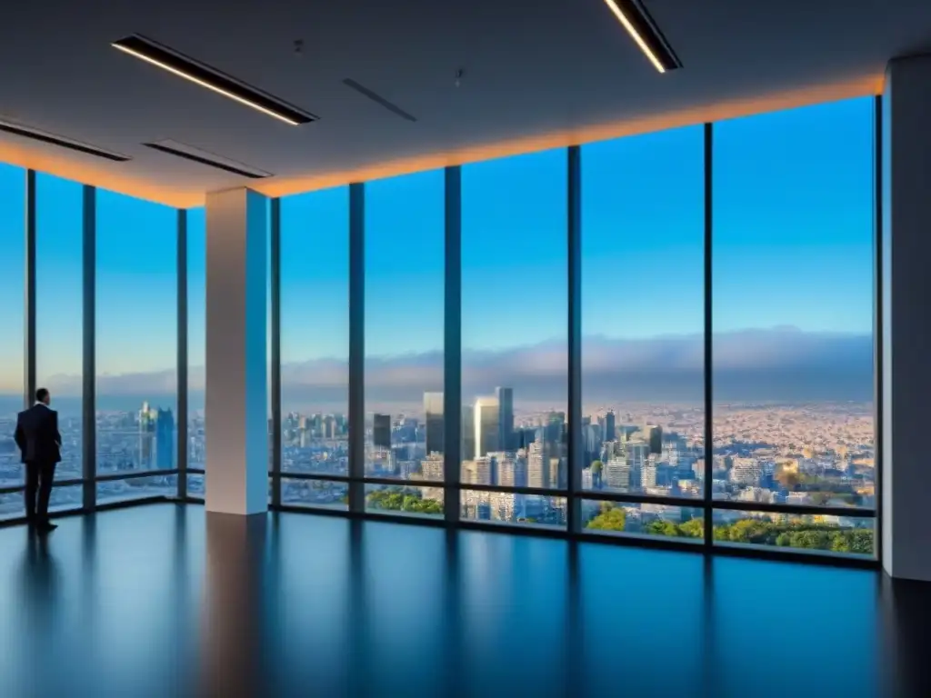Edificio moderno de oficinas en 8k: sofisticación urbana Imponente edificio de oficinas reflejando la ciudad, ideal para Fiscalidad Sociedades Anónimas Inmobiliarias